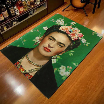 Frida Kahlo Rug, Floral Carpet, Art Mat, Home Decor, Artist Symbol Rug, Modern Living Room Rug