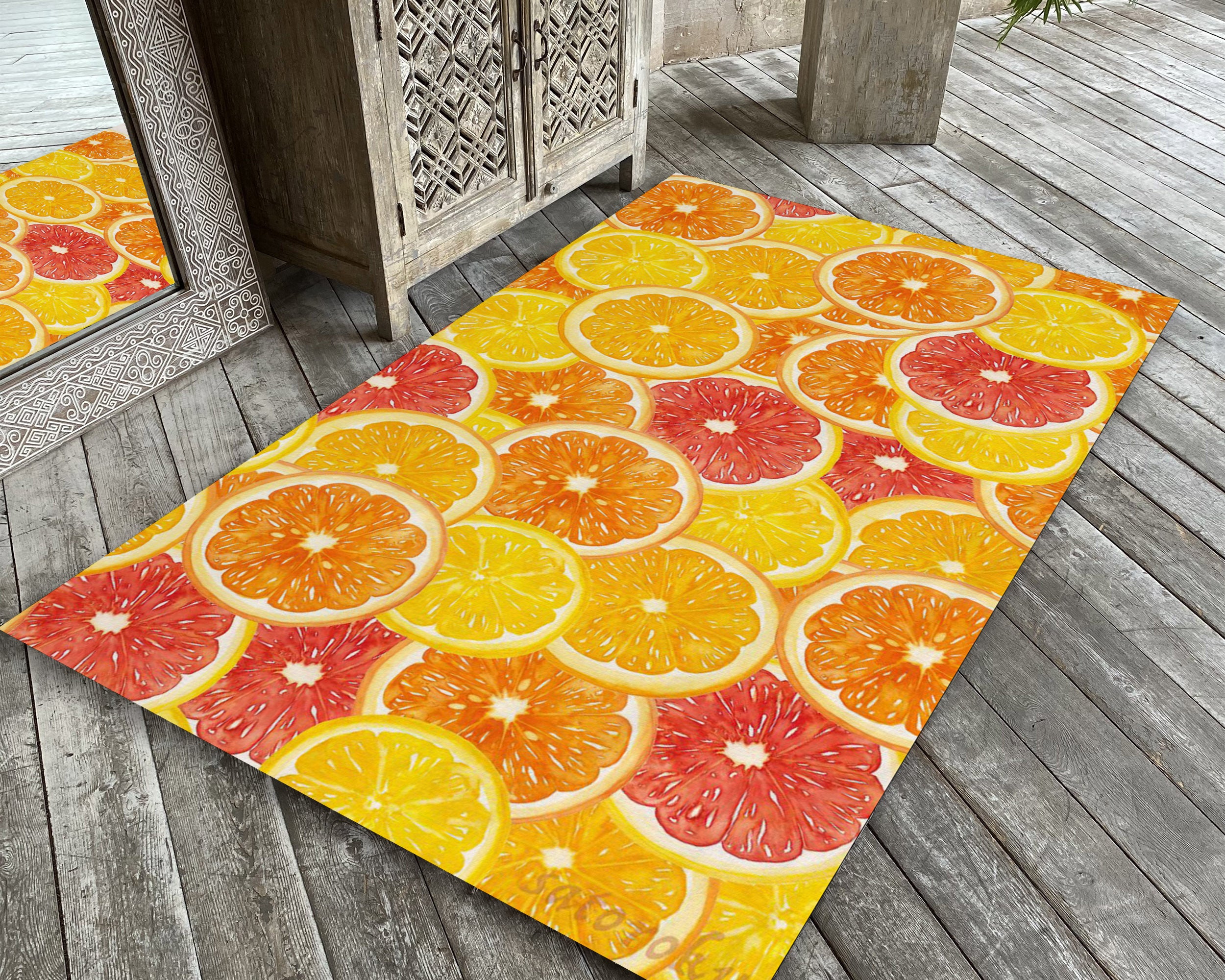 Grapefruit Pattern Rug, Fruit Carpet, Kitchen Decor, Dining Room Mat ...