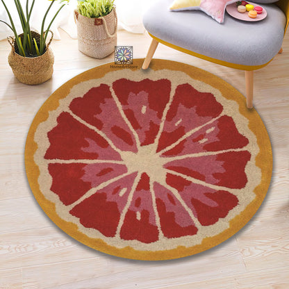 Grapefruit Rug, Kitchen Mat, Colorful Kids Room Carpet, Fruit Themed Decor