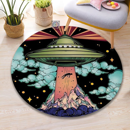 Colorful Space Rug, UFO Carpet, Children Room Carpet, Spacecraft Decor, Galaxy Mat