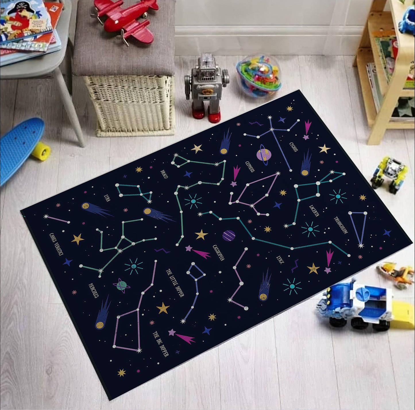 Nasa Text Rug, Space Decor, Play Room Mat, Galaxy Planet Carpet, Kids Rug