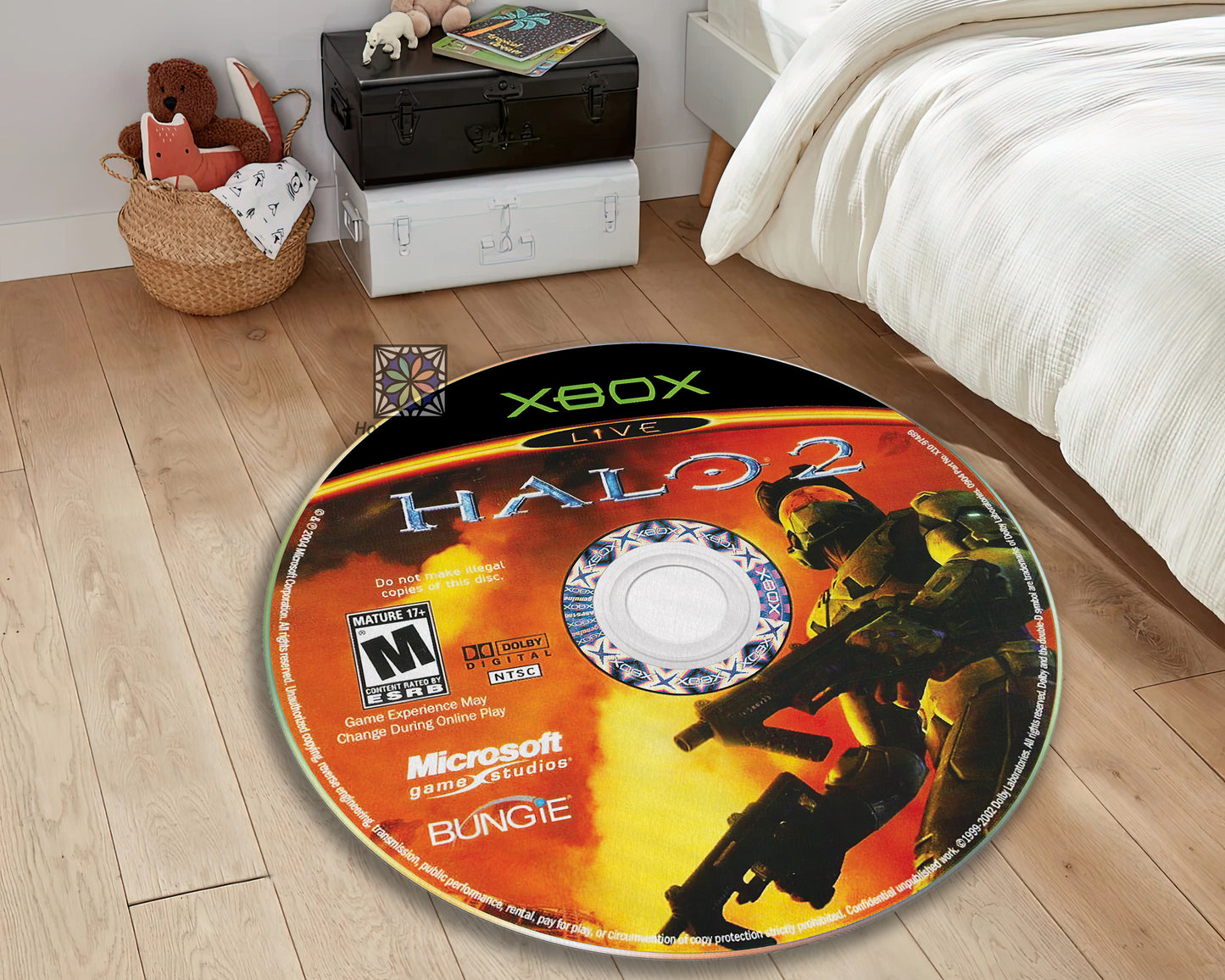 Halo Video Game Rug, CD Carpet, Gaming Round Chair Mat, Game Room Rug, Xbox Game Console Rug