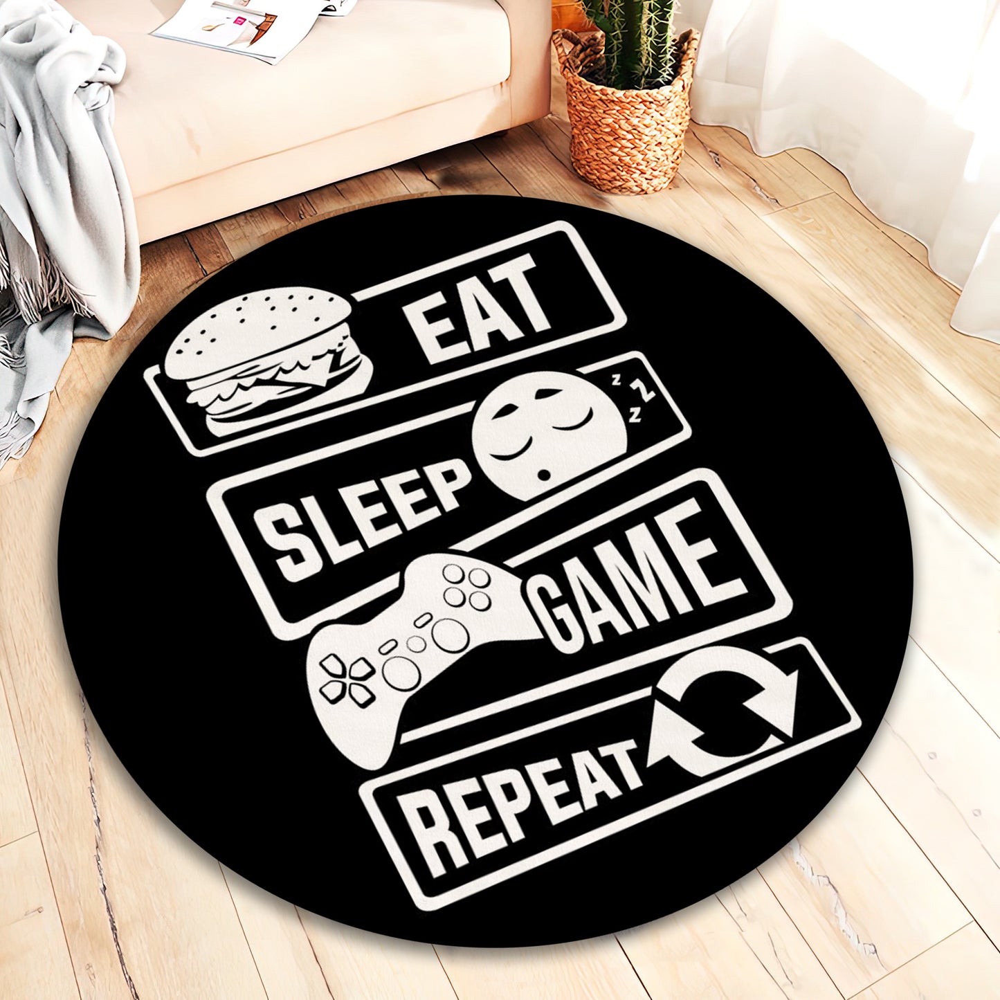Eat Sleep Game Repeat Rug, Gaming Chair Mat, Gamer Carpet, Game Room Rug, Gift for Gamer