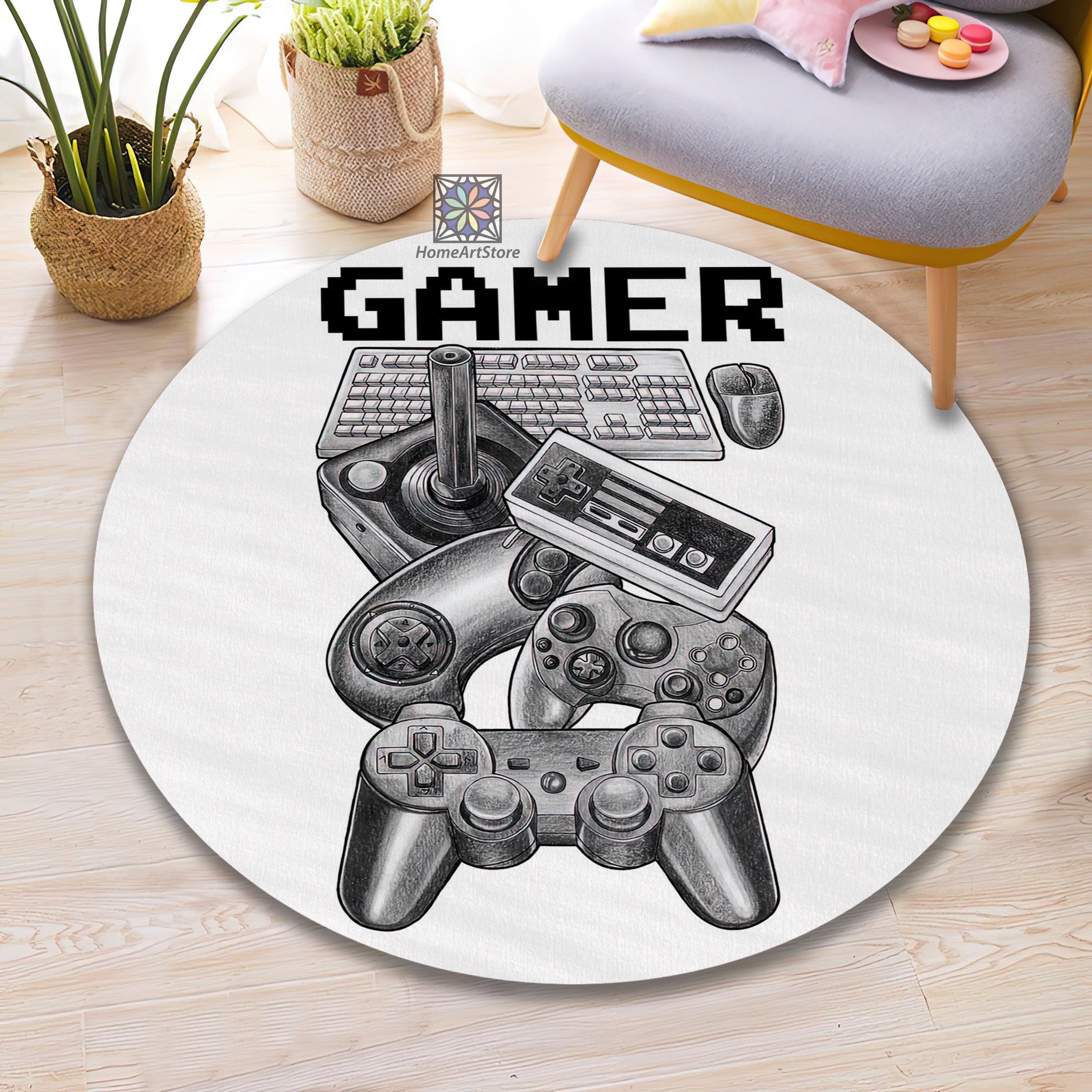 Gamer Controller Rug Pencil Drawing Game Controller Rug, Gamer Carpet, Game Room Decor, Gam ...
