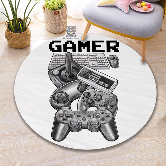 Pencil Drawing Game Controller Rug, Gamer Carpet, Game Room Decor, Gaming Chair Mat, Gift for Gamer