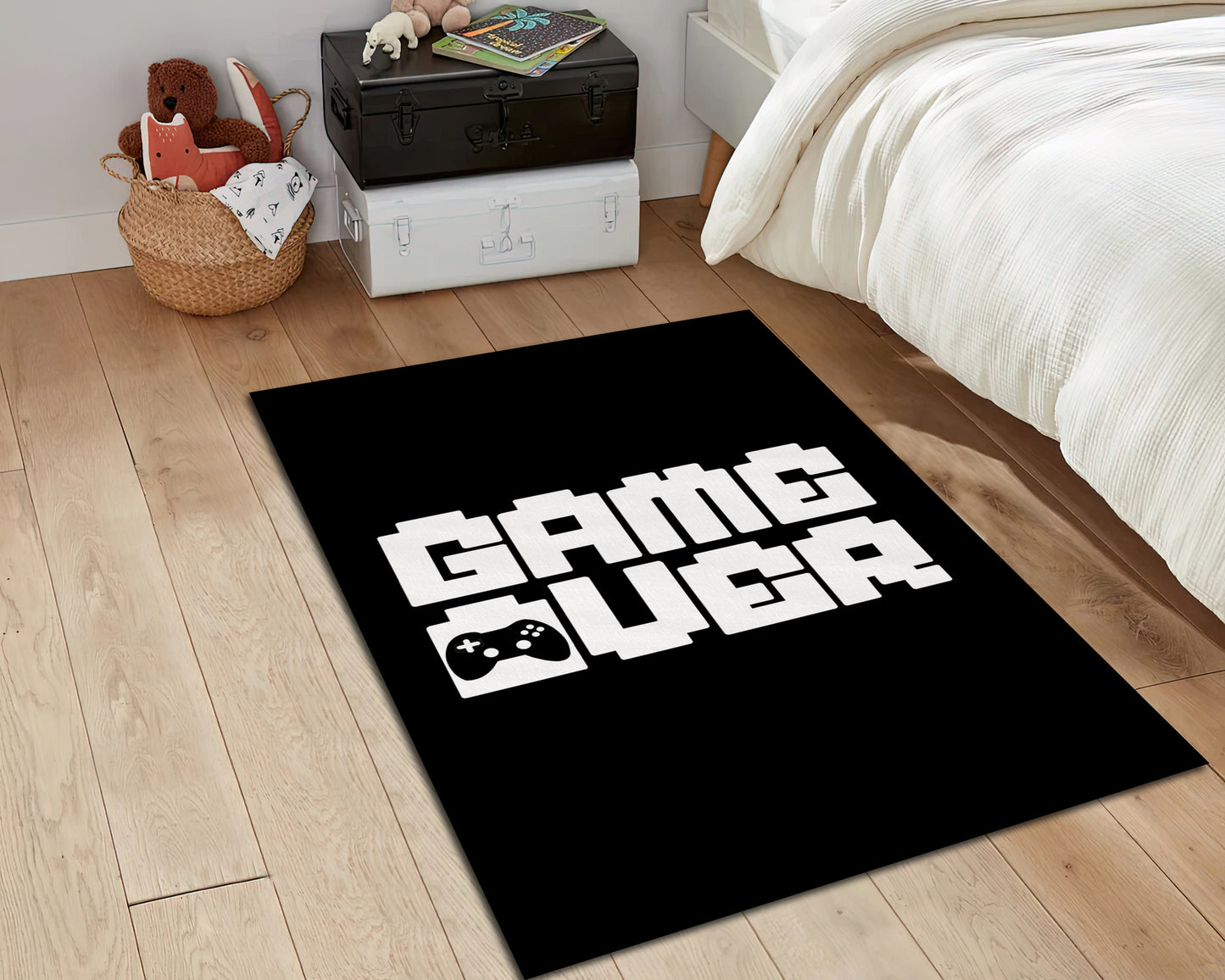 Game Over Text Rug, Game Controller Carpet, Black Gaming Mat, Game Room Decor, Gift for Gamer
