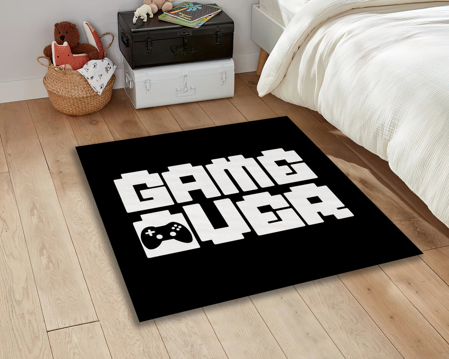 Black Game Controller Rug, Game Over Carpet, Gaming Mat, Game Room Decor, Gift for Gamer
