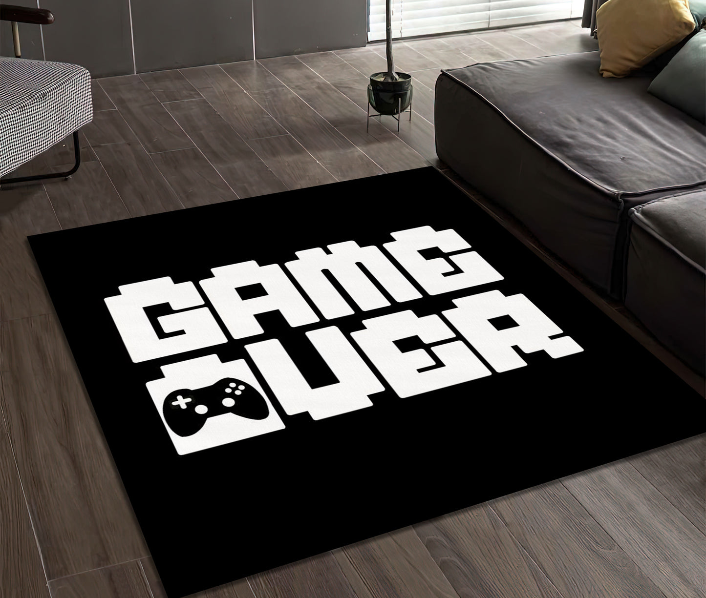 Black Game Controller Rug, Game Over Carpet, Gaming Mat, Game Room Decor, Gift for Gamer