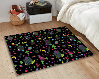 Space Arcade Game Rug, Galaxy Gamer Carpet, Alien Patterned Mat, Game Room Decor, Gaming Rug