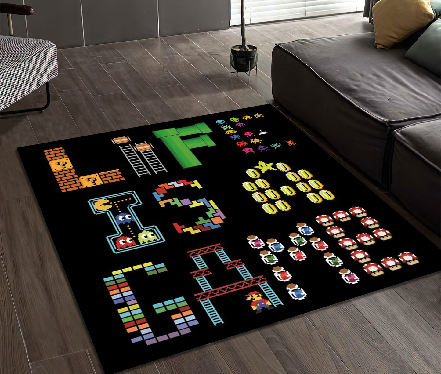 Video Game Rug, Game Room Decor, Life is a Game Mat, Gaming Rug, Gamer Carpet