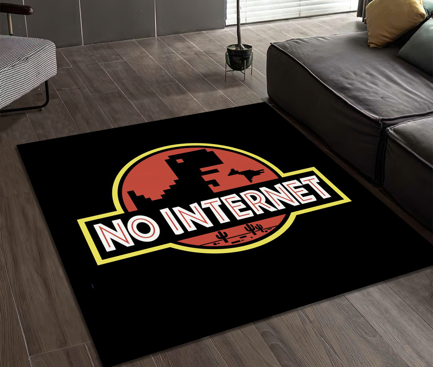 No Internet Text Rug, Funny Gamer Carpet, Black Gaming Mat, Game Room Decor, Gift for Gamer