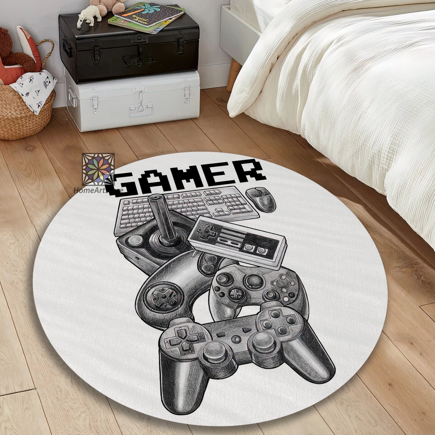 Pencil Drawing Game Controller Rug, Gamer Carpet, Game Room Decor, Gaming Chair Mat, Gift for Gamer