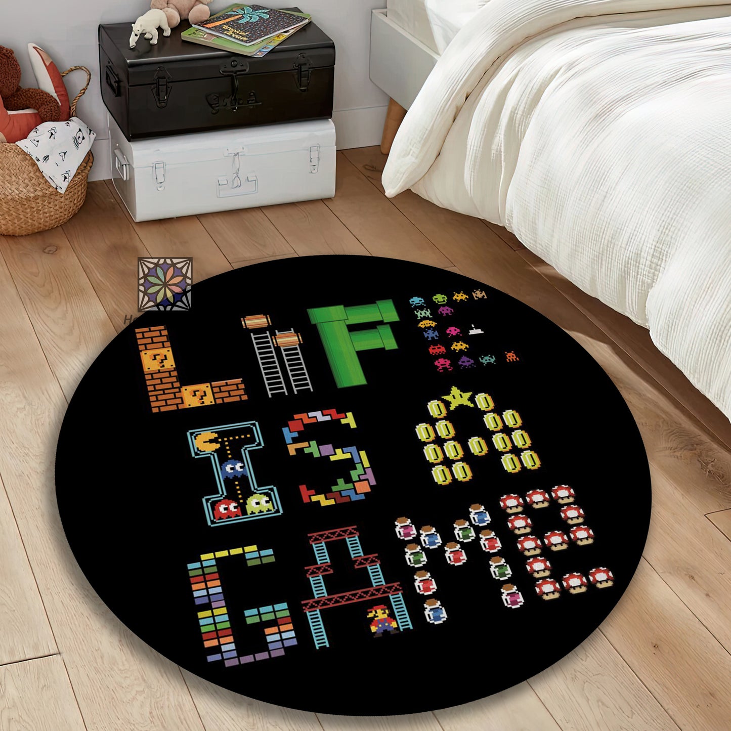 Life is a Game Rug, Game Room Decor, Gaming Chair Mat, Video Game Carpet, Gift for Gamer