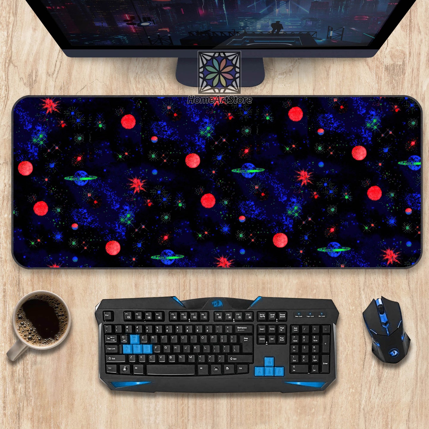 90s Retro Bowling Spacey Mouse Mat, Large Arcade Gaming Mousepad, Gaming Desk Pad, Gift for Gamer