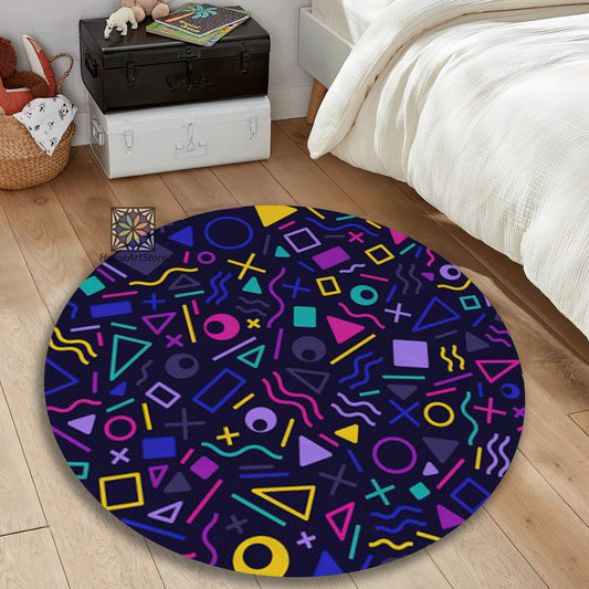 Colorful Geometric Game Rug, 90s Arcade Gamer Carpet, Nostalgic Game Room Mat, Gift for Gamer