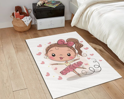 Cute Girl Printed Rug, Girl Room Carpet, Nursery Play Mat, Kids Decor, Baby Gift