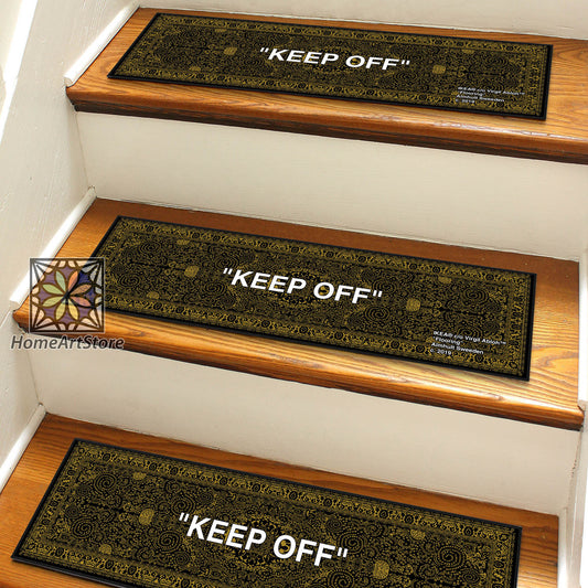 Keep Off Stair Step Rugs, Hypebeast Stair Mats, Keepoff Themed Carpet, Sneaker Stair Rugs, Black Keep Off Rug