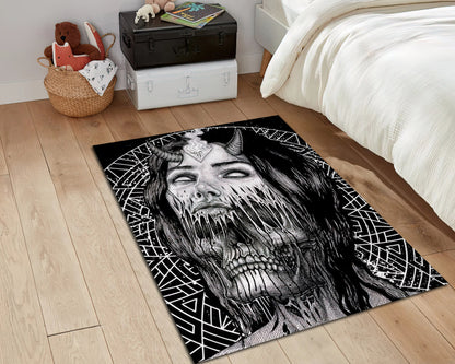 Evil Goat Girl Themed Rug, Gothic Room Carpet, Scary Mat, Horror Decor, Satan Pentacle Carpet, Talisman Rug