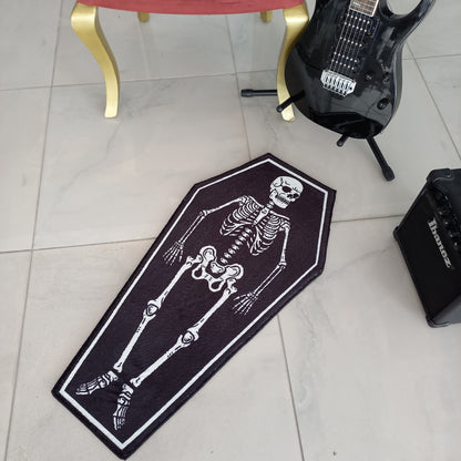 Skeleton Rug - Coffin Shaped Carpet for Gothic Decor, Horror Rug, and Scary Mat