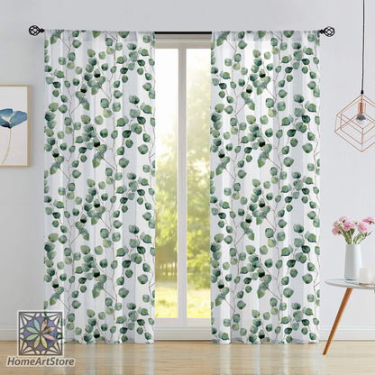 Green Eucalyptus Leaves Curtain, Watercolor leaf Curtain, Botanic Decor, Modern Living Room Curtain