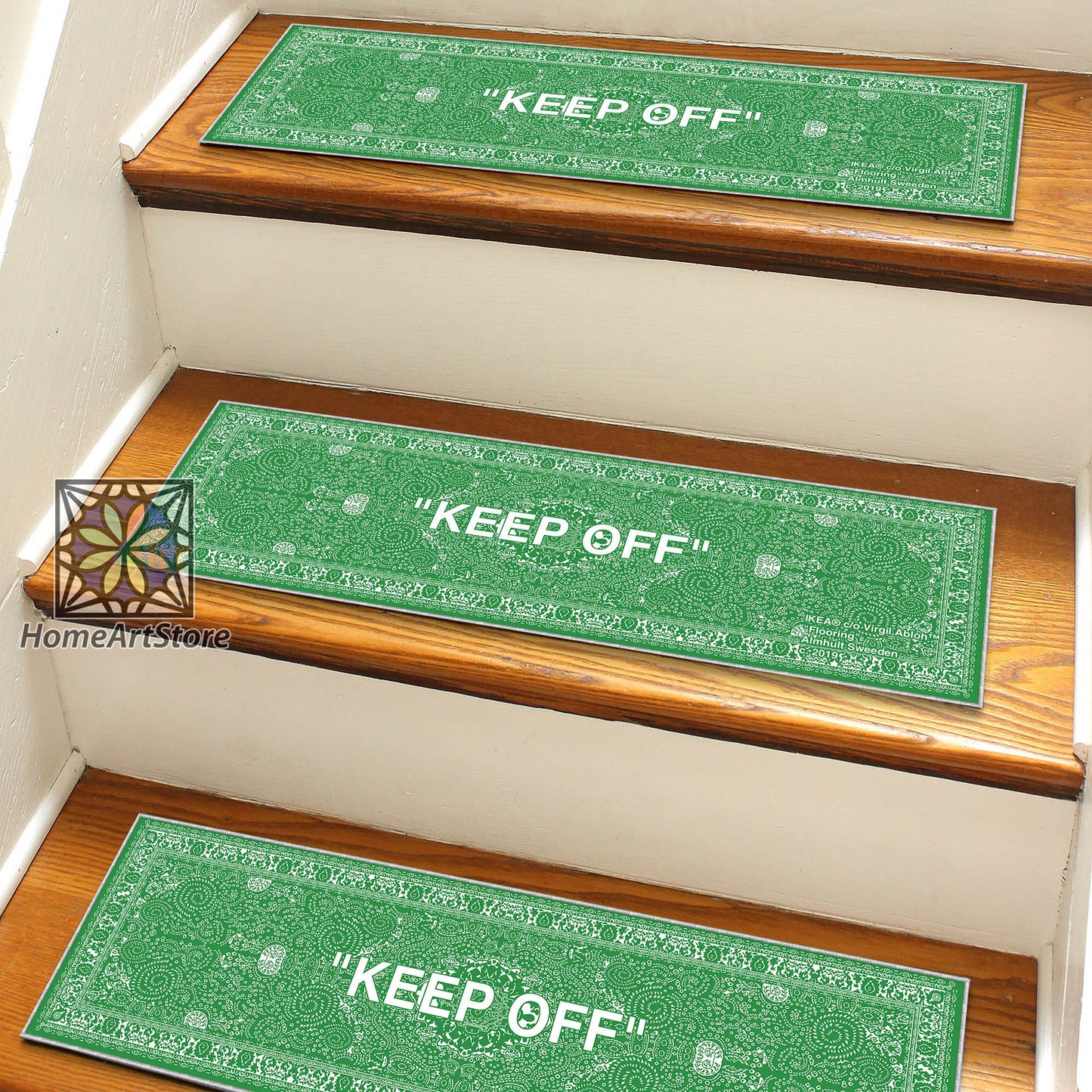 Green Color Keep Off Stair Step Rugs, Hypebeast Stair Mats, Keepoff Themed Carpet, Sneaker Stair Rug