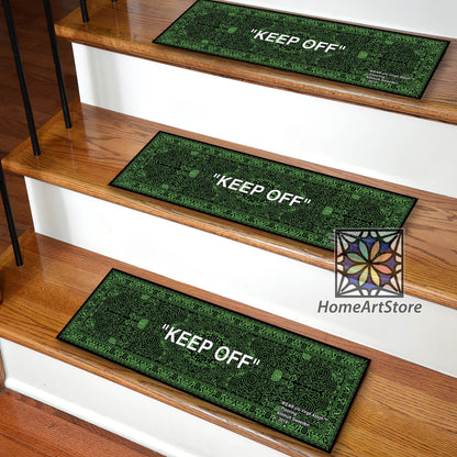 Keep Off Stair Step Rugs, Green Keepoff Stair Mats, Hypebeast Decor, Modern Sneaker Stair Rugs