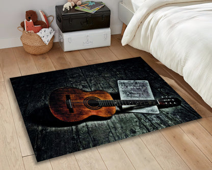 Vintage Guitar Rug, Music Room Carpet, Music Art Mat, Nostalgic Guitar Design, Classic Instrument Carpet