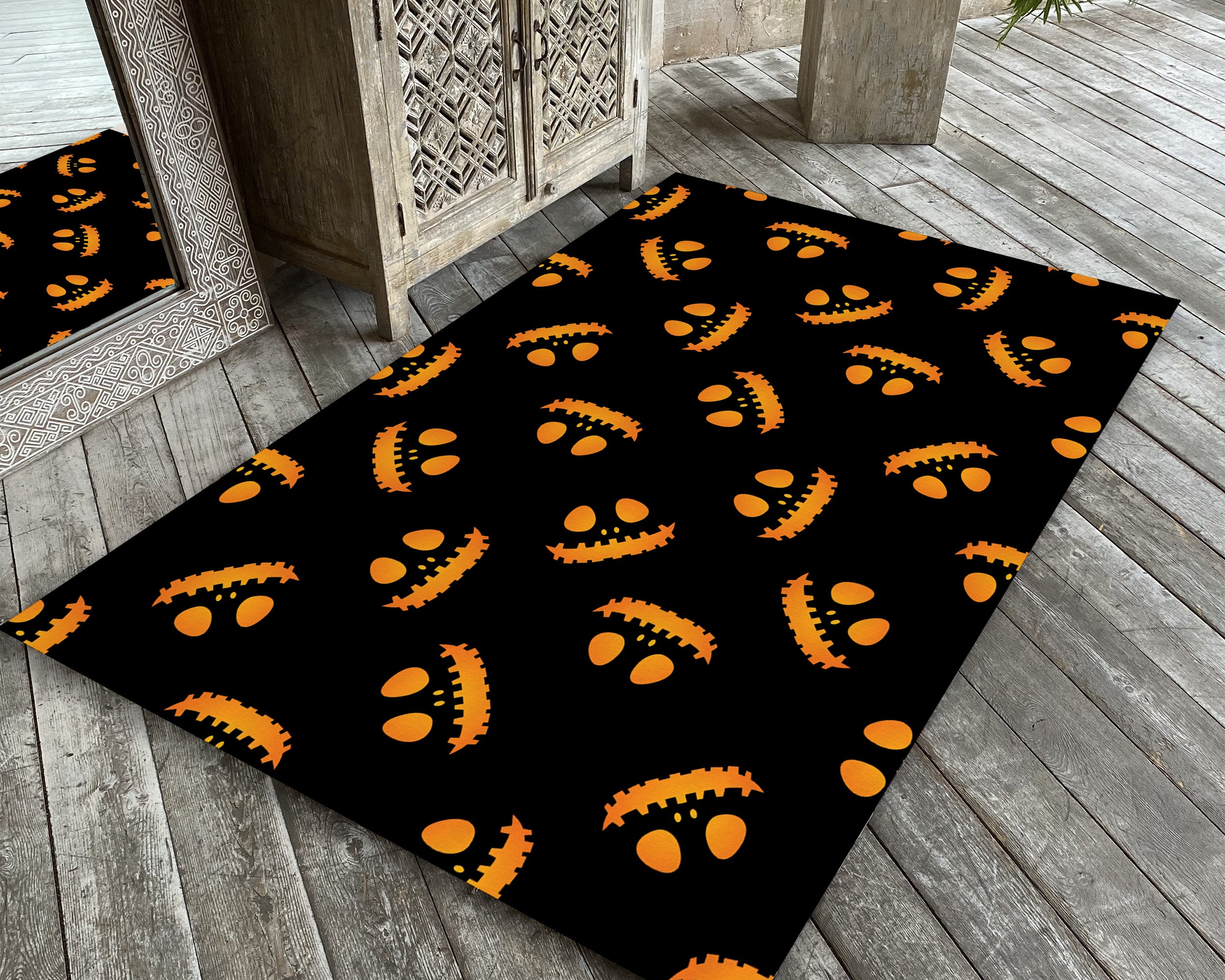Scary Face Rug, Halloween Carpet, Horror Decor, Pumpkin Pattern Mat, H ...