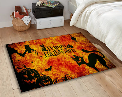 Happy Halloween Rug, Scary Carpet, Horror Decor, Pumpkin Themed Rug, Halloween Party Gift