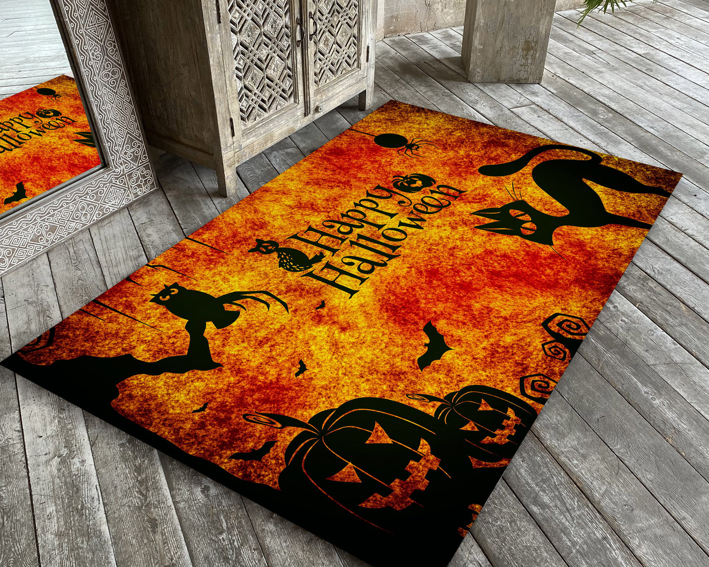 Happy Halloween Rug, Scary Carpet, Horror Decor, Pumpkin Themed Rug, Halloween Party Gift