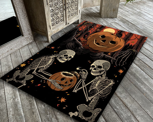 Pumpkin Rug, Skeleton Horror Carpet, Halloween Rug, Scary Decor, Gothic Room Mat