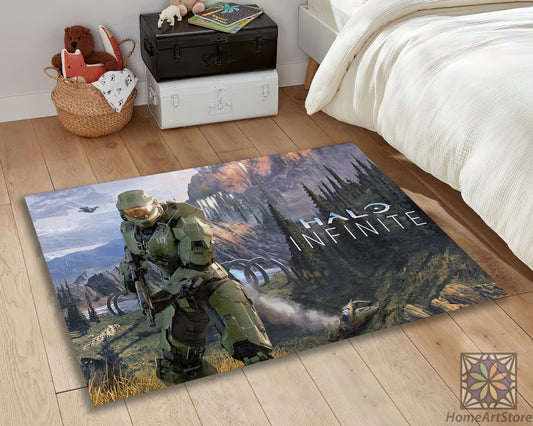 Halo Infinite Rug, Video Game Carpet, Popular Gaming Mat, Halo Gamer Rug, Game Room Decor