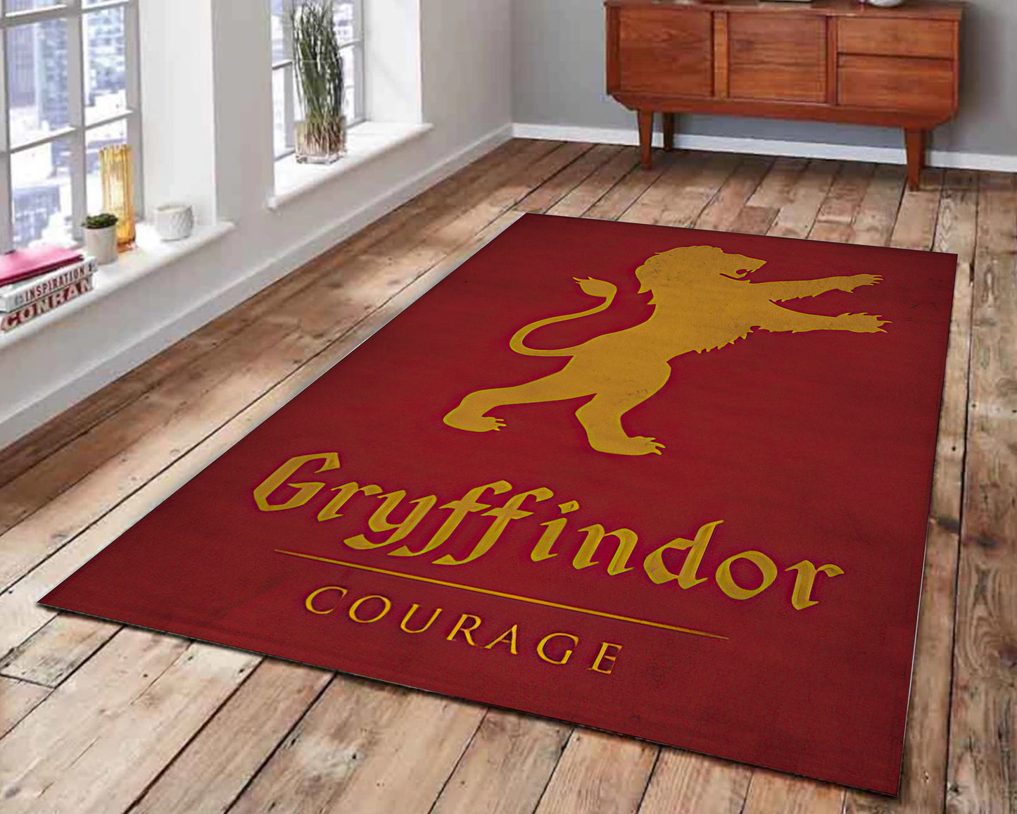 Gryffindor Themed Rug, Harry Potter Rug, Hogwarts Rug, Movie Room Carpet, Wizard Mat