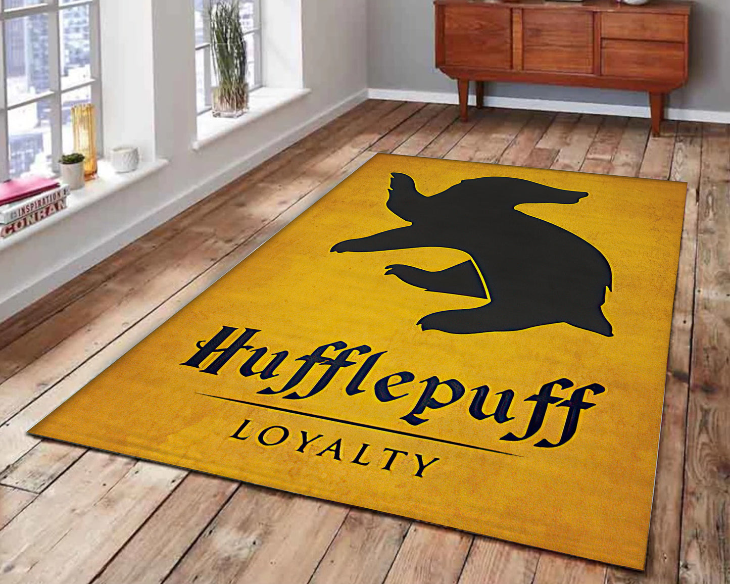 Hufflepuff Themed Rug, Fantastic Movie Decor, Harry Potter Rug, Hogwarts Rug, Movie Room Carpet