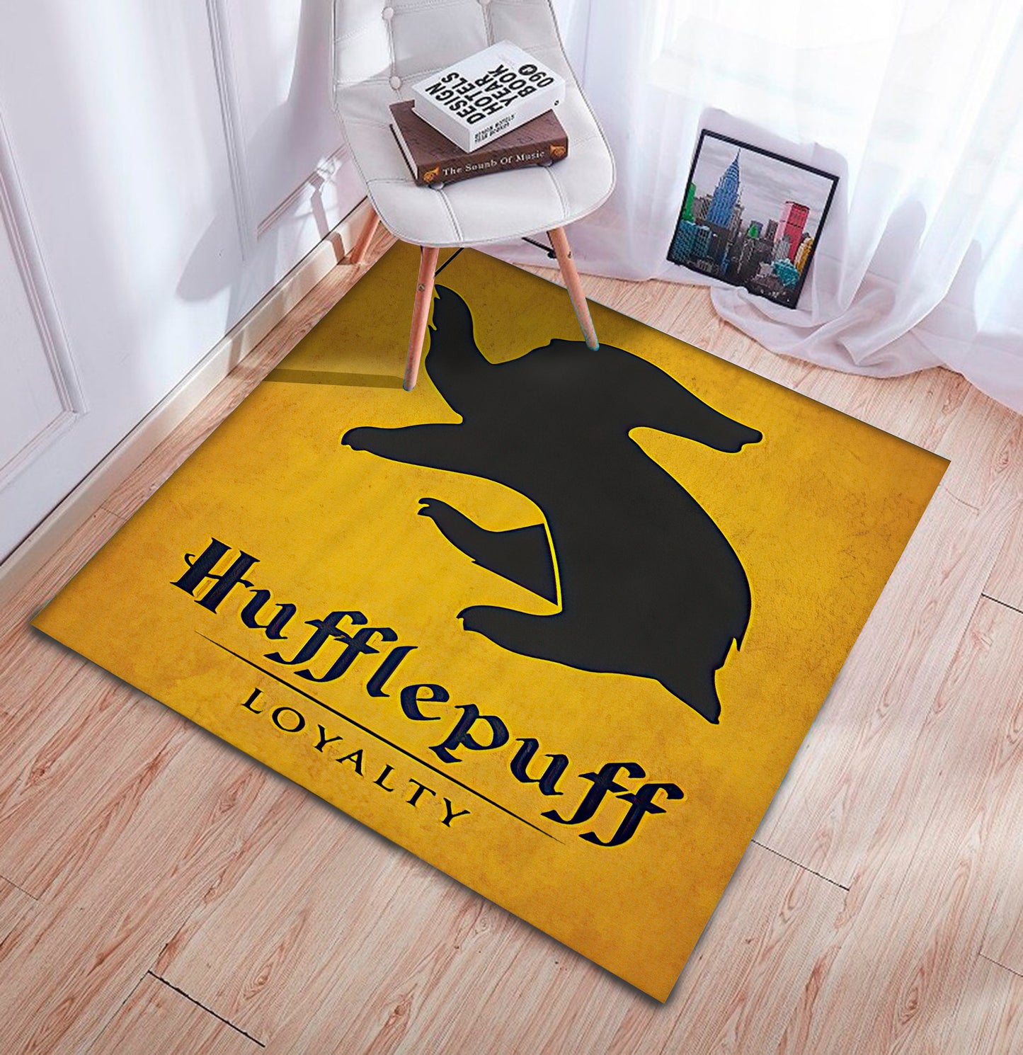 Hufflepuff Themed Rug, Fantastic Movie Decor, Harry Potter Rug, Hogwarts Rug, Movie Room Carpet
