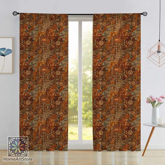Tribal Art Curtain, Patchwork Decor, Retro Hawaii Curtain, Rustic Boho Style Curtain, Living Room Curtain
