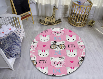 Hello Kitty Rug, Cute Cat Pattern Carpet, Pink Girl Room Mat, Nursery Decor, Baby Gift