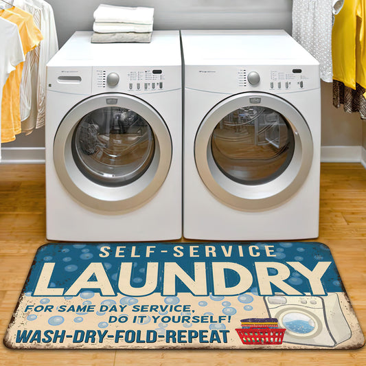 Vintage Laundry Area Rug, Classic Laundry Room Mat, Non-Slip Area Bath Mat, Decorative Bathroom Carpet