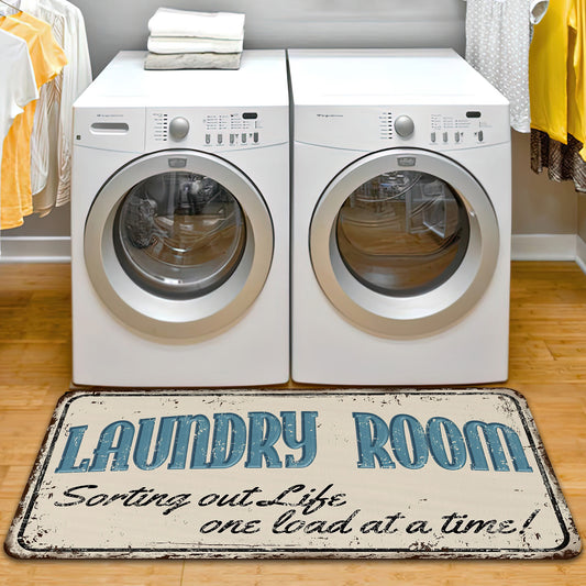 Nostalgic Laundry Room Rug, Retro Style Laundry Bathroom Mat, Bath Mat, Vintage Laundry Room Decoration