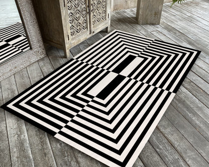 Illusion Rug, Geometric Carpet, Black and White Checkered Mat, Modern Decor, Office Gift