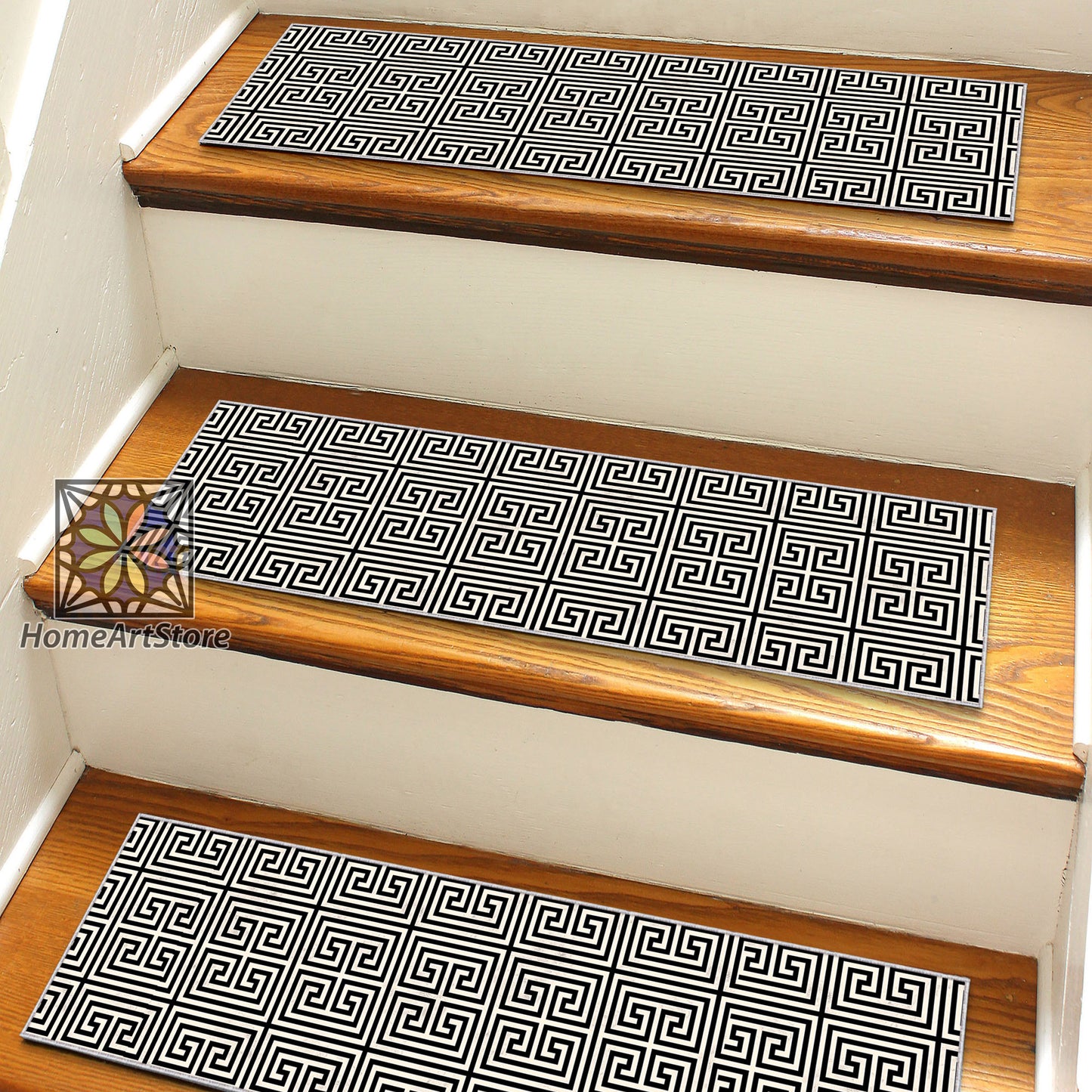Illusion Pattern Stair Treads Rugs, Black and White Geometric Step Stair Mats, Non-Slip Stair Rugs, Modern Stair Carpet