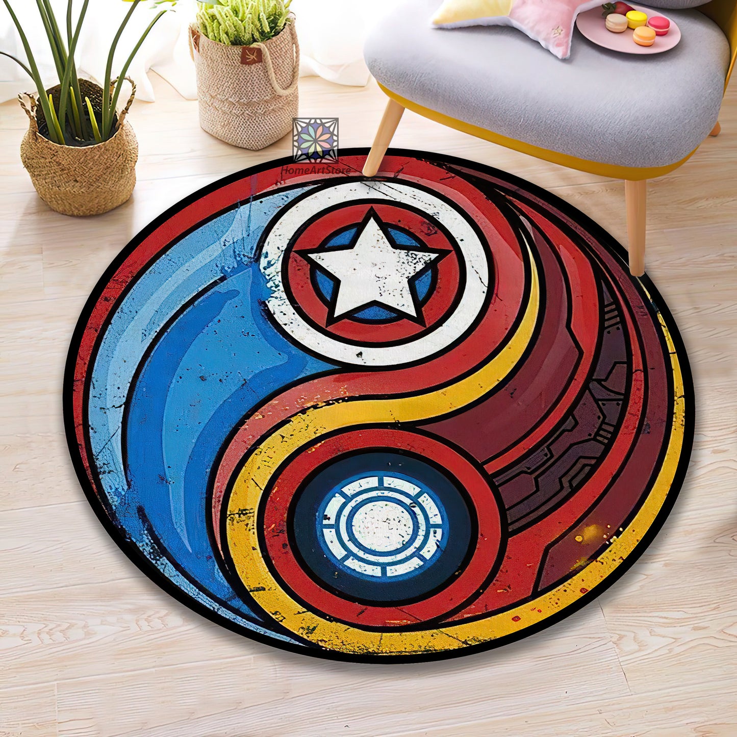 Captain America Shield Rug, Iron Man Carpet, Vintage Marvel Rug, Kids Room Decor, Avengers Gift