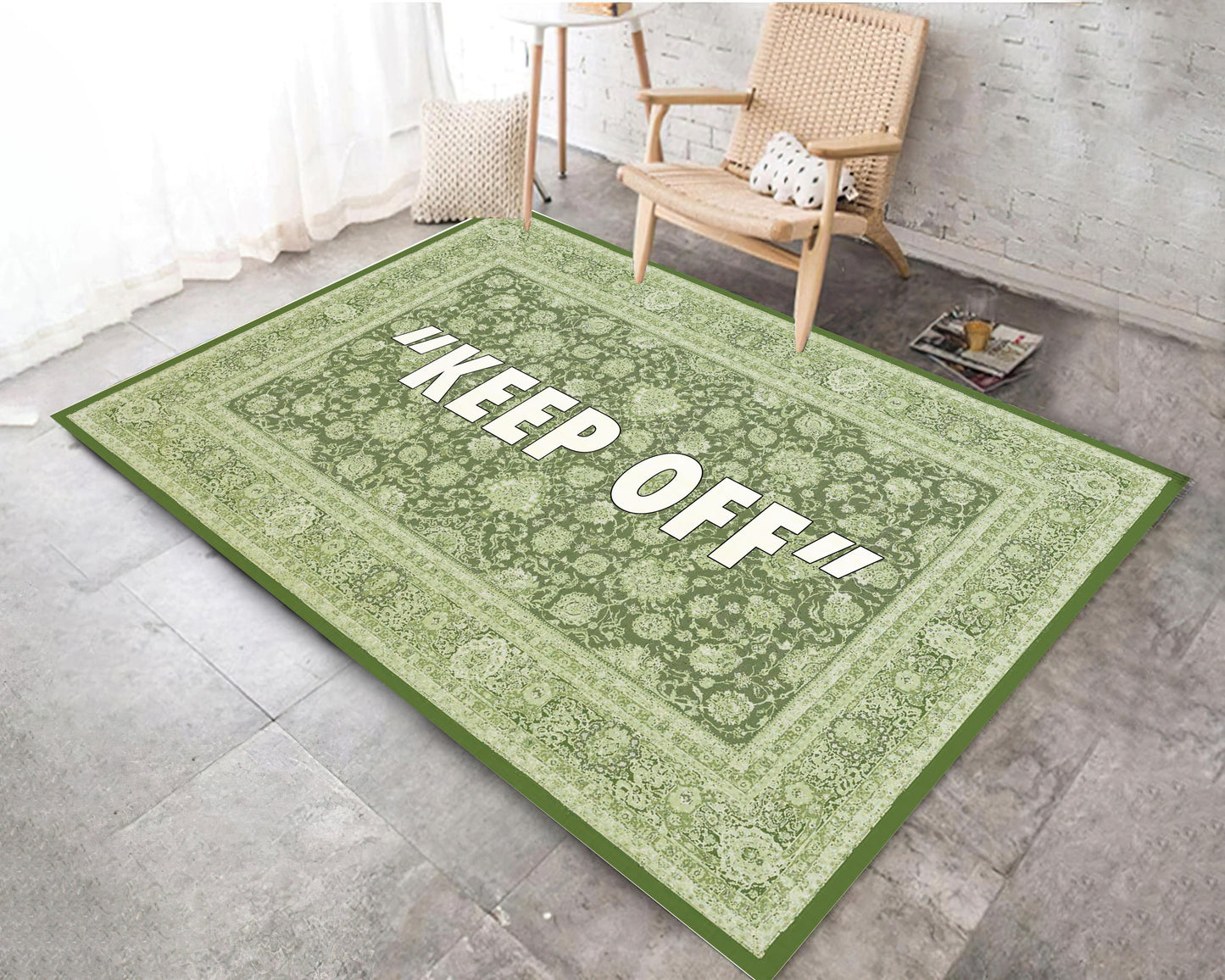 Keepoff Printed Rug, Floral Themed Mat, Turkish Motif Carpet Exclusion Area Floor Rug, Keep Off Decor