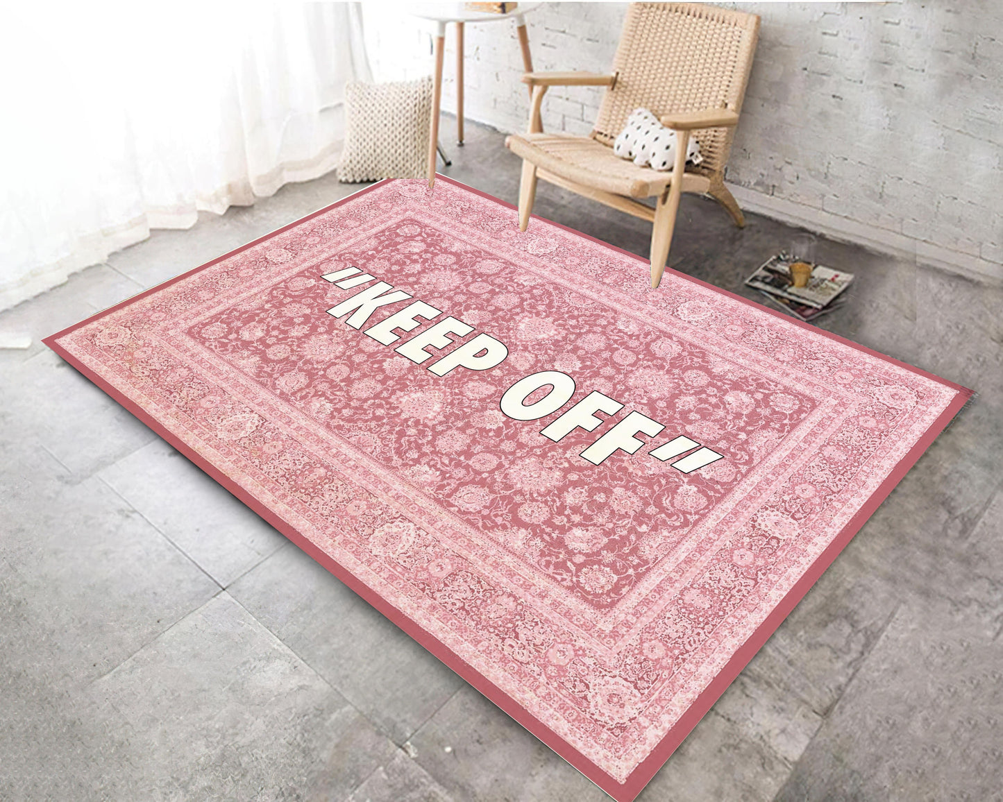 Boho Style Floral Rug, Living Room Area Mat, Keep Off Text Decor, Vintage Modern Rug, Brand Carpet