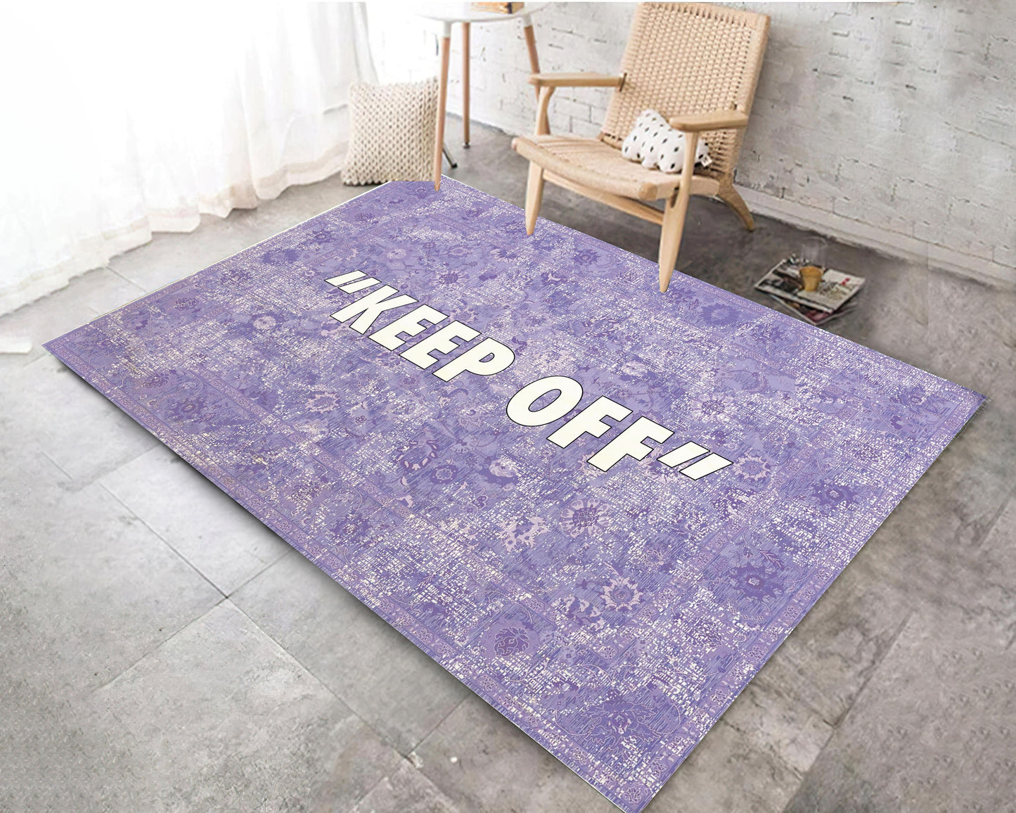 Purple Keep Off Text Rug, Bedroom Mat, Bohemian Motif Carpet, Keepoff Text Mat, Sneaker Room Rug, Home Decor