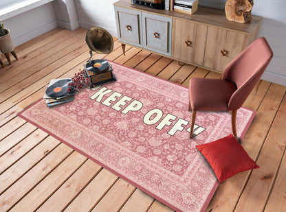 Boho Style Floral Rug, Living Room Area Mat, Keep Off Text Decor, Vintage Modern Rug, Brand Carpet