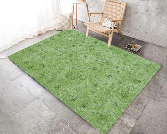 Green Floral Printed Rug, Classical Carpet, Vintage Turkish Motif Mat, Living Room Carpet