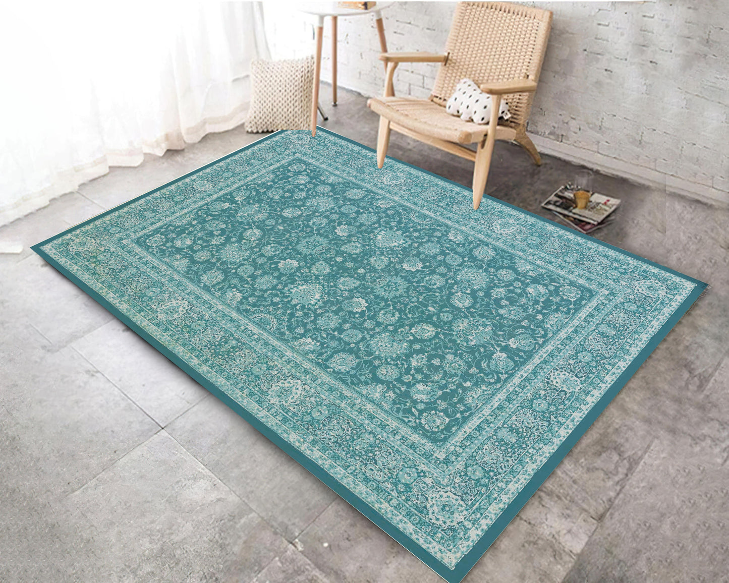 Blue Classical Art Rug, Bohemian Style Carpet, Oriental Mat, Luxury Living Room Rug
