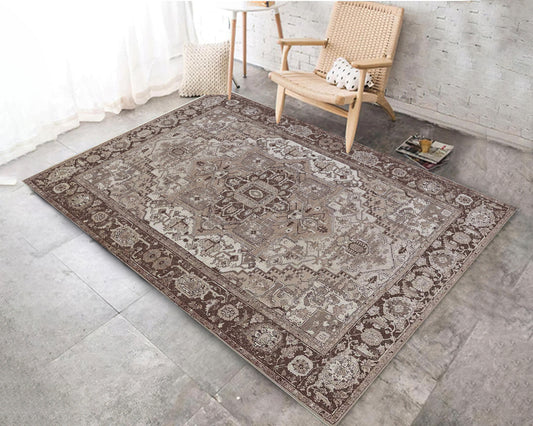 Victorian Style Floor Rug, Ethnic Art Carpet, Bohemian Home Decor, Vintage Classical Motif Mat