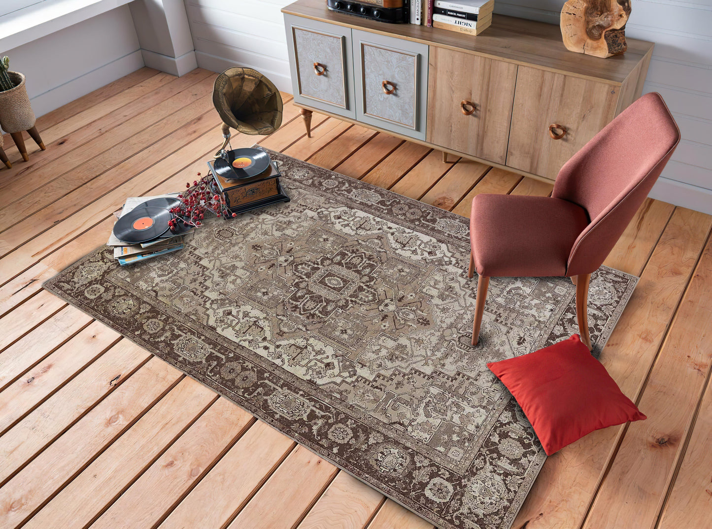 Victorian Style Floor Rug, Ethnic Art Carpet, Bohemian Home Decor, Vintage Classical Motif Mat